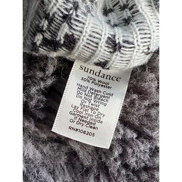 Sundance Anya Nordic Fair Isle Ruffled Wool Cardigan Sweater Black White Small - Picture 8 of 10